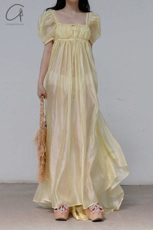 CAROLINE HU Loose Puff Sleeve Dress SS22YLWD11 Yellow